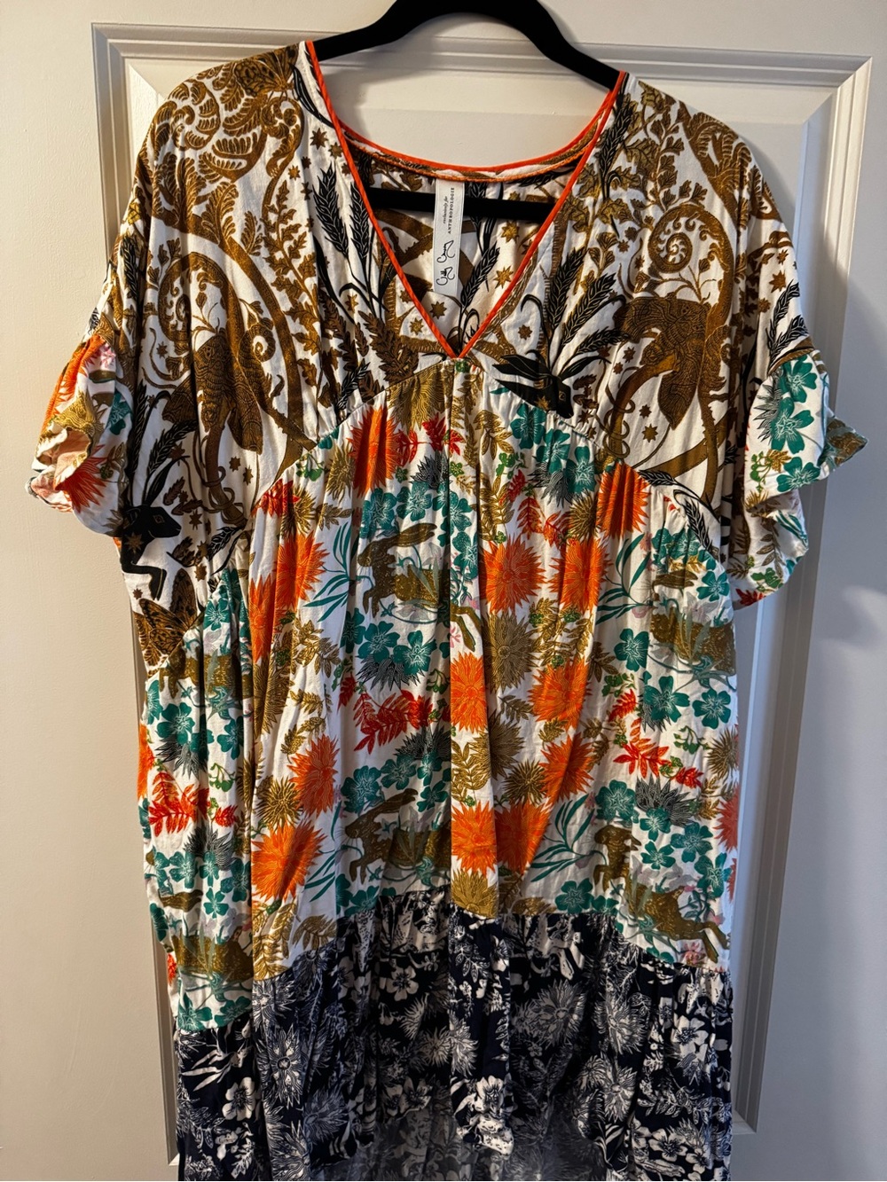 Anthropologie Floral Patchwork V-Neck Women’s Dress — Multi